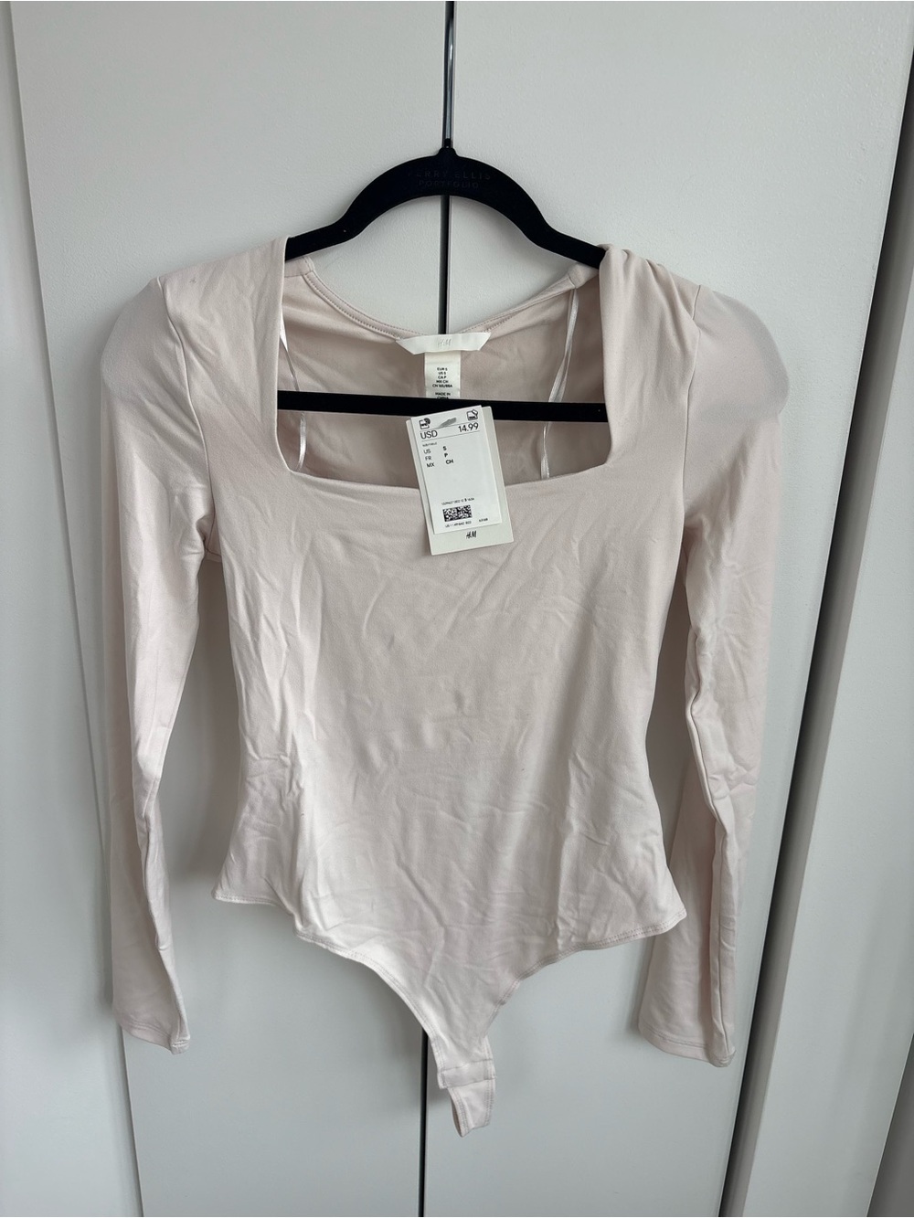 H&M Long-Sleeve Square Neck Bodysuit in Pale Blush